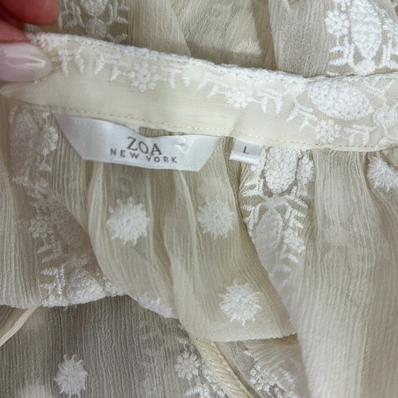 Anthropologie Zoa New York Neve Peasant Ivory Silk Sheer Top Blouse Size L - Picture 5 of 10